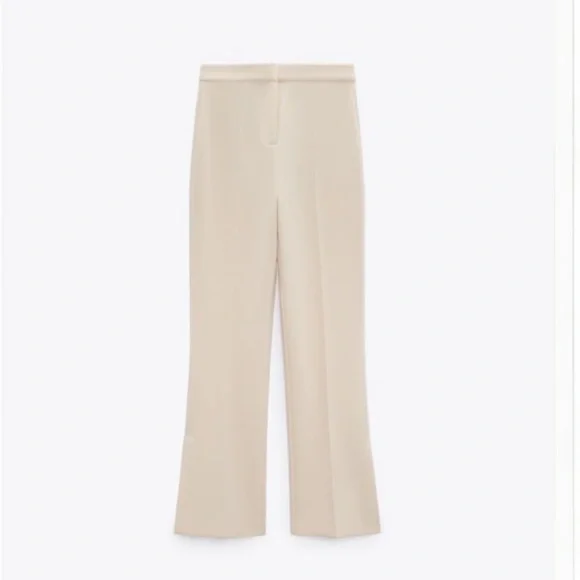 Beige Straight Leg Pants with Slits Sz S New - Picture 2 of 11